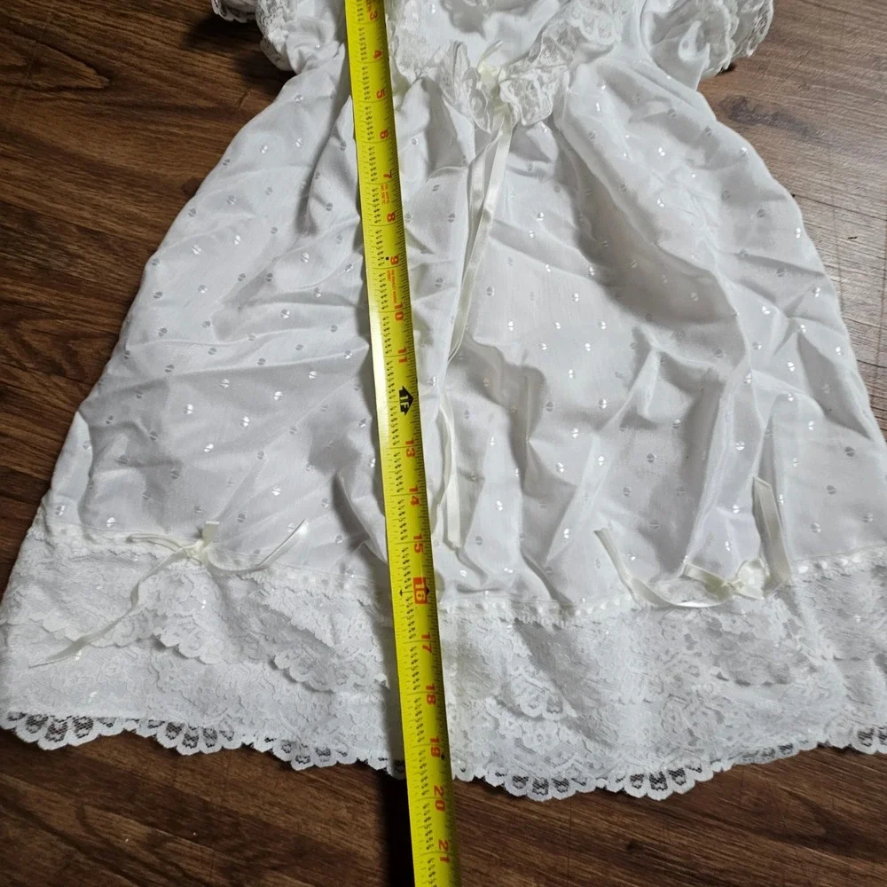 Vintage Mothercare White Lace Trim Swiss Dot Dress 12M Christening Baptism USA